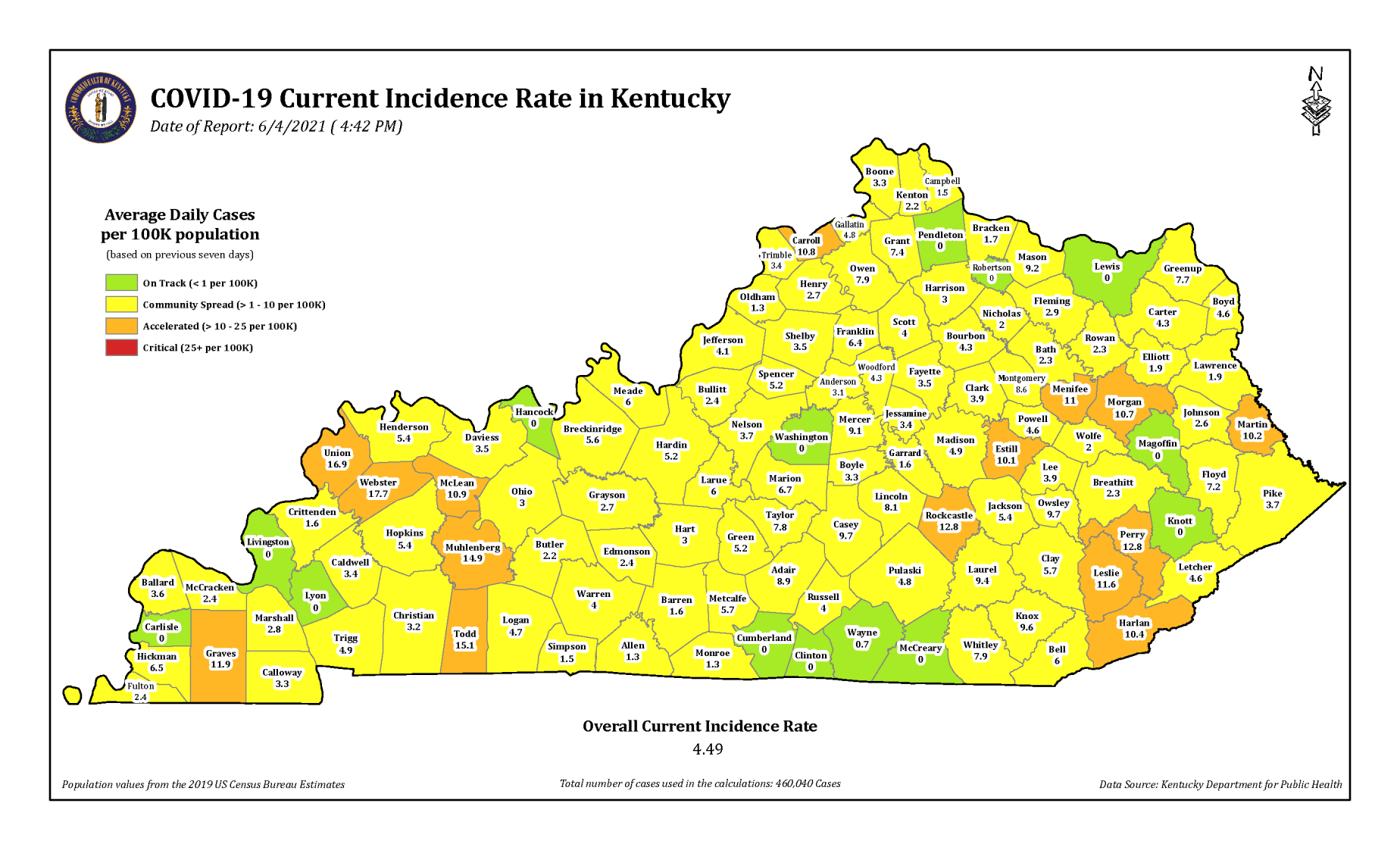 Kentucky COVID-19 incidence rate 6/4/21